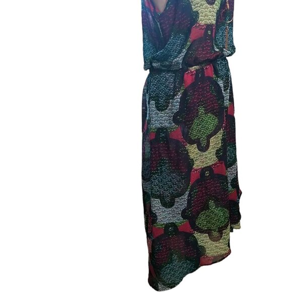 (919)H&M Women Multicolor Hi Lo Printed Dress Size M s with Cut-out - Picture 5 of 7